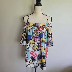 Marihorn Multicolor Abstract Off-shoulder Blouse